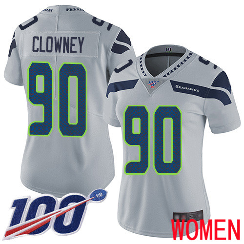 Seattle Seahawks Limited Grey Women Jadeveon Clowney Alternate Jersey NFL Football #90 100th Season Vapor Untouchable->women nfl jersey->Women Jersey